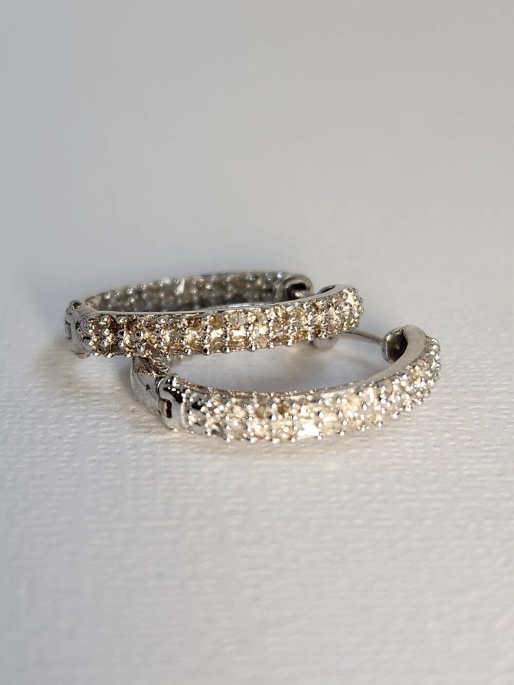 VID Natural Champagne Diamond 2 Row pavé Hoop 925 Earrings 4g No missing Stones!